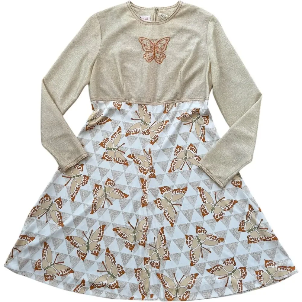 Vintage Jerell of Texas butterfly dress brown & tan medium